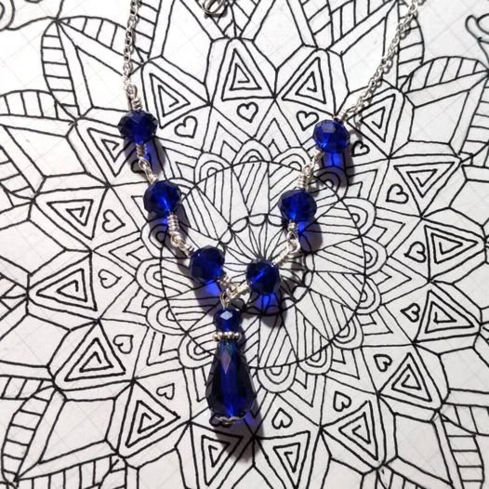 Blue Crystal Tear Drop Y Necklace